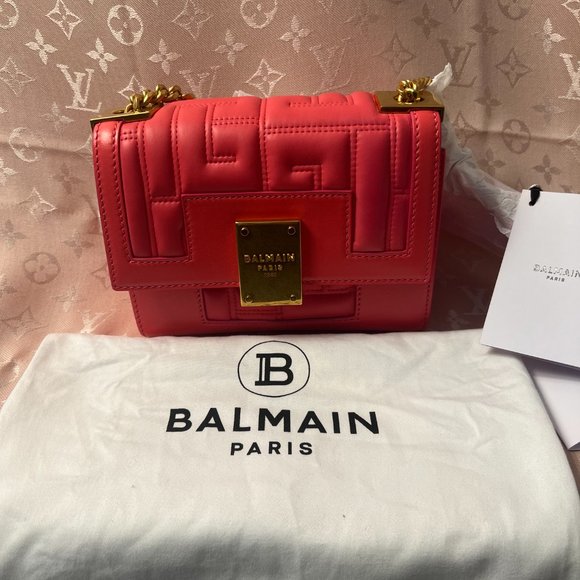 NWT BALMAIN 1945 Soft Mini Quilted Leather Shoulder Bag in Coral - Picture 11 of 11